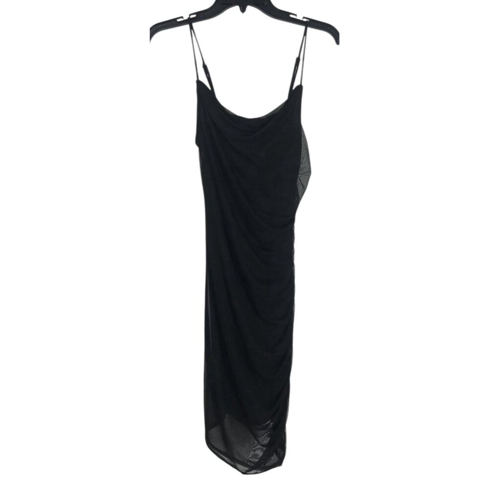 Bebe Dress Womens Size Small S Black Ruched‎ Mesh Mini Dress